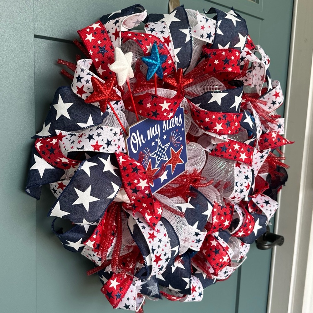 Handmade Patriotic Wreath Fourth of July, Memorial Day, Labor Day Door Decor - Picture 3 of 4